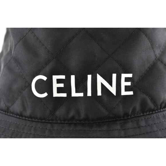 Celine Paris Black Quilted White Logo Nylon Twill Orange Sun Bucket Hat XS main image 6
